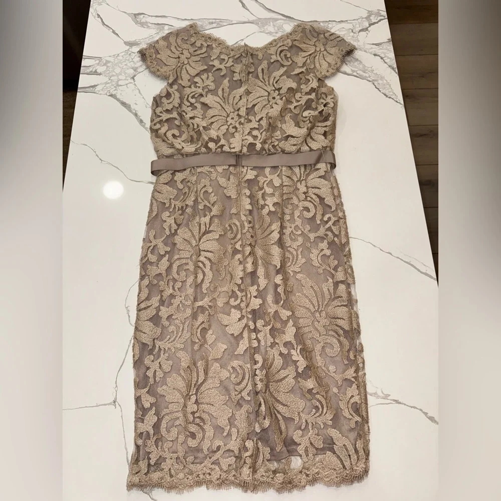 Tadashi Shoji Lace Embroidered Floral Greta Wedding Cocktail Sheath Wrap Dress - Picture 6 of 7